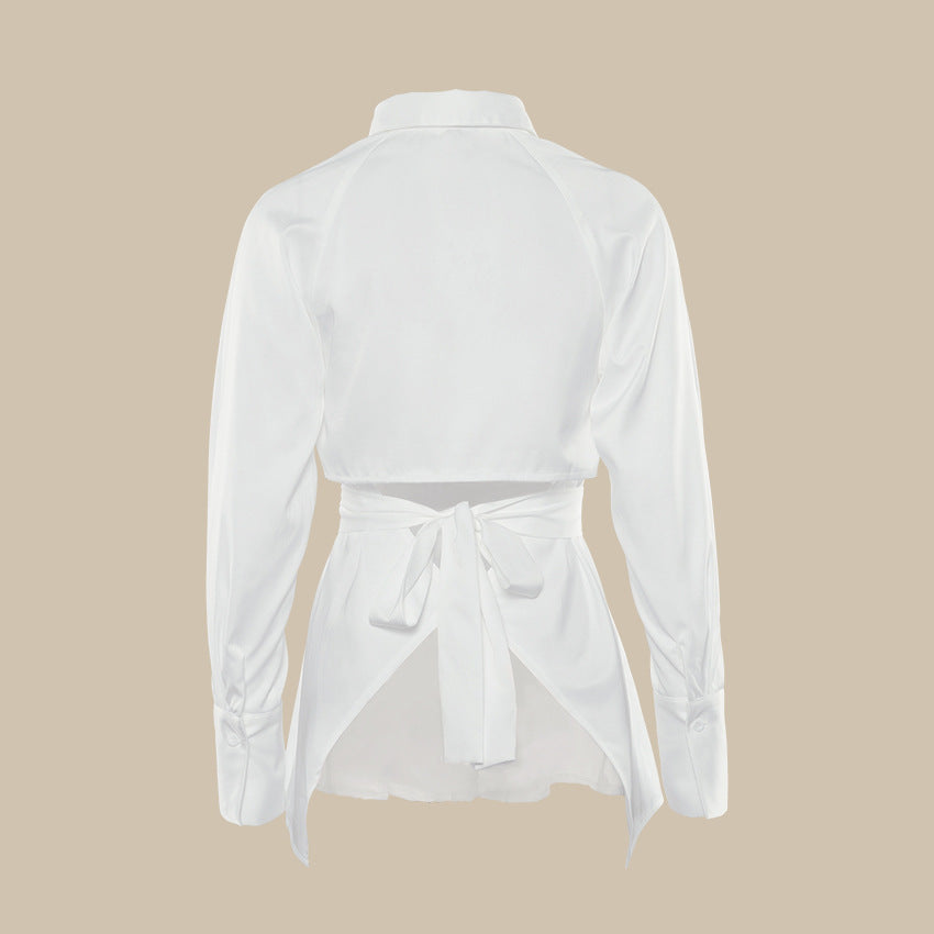 Damen Stylish Off-Shoulder Bluse mit Puffärmeln und Taillengürtel R&B