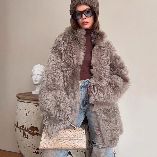 Damen Kuschelige Kunstfelljacke R&B