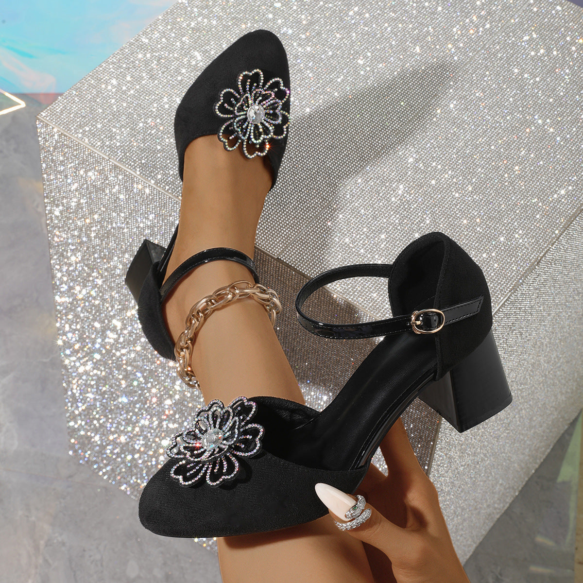 Damen Hochhackige Pumps mit floralem Strassdesign R&B