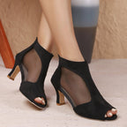 Damen Peeptoe-Stiefeletten mit transparenten Einsätzen und elegantem Blockabsatz R&B