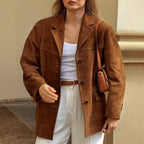 Damen klassische Blazerjacke aus weichem Material mit aufgesetzten Taschen R&B