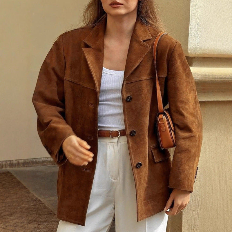 Damen klassische Blazerjacke aus weichem Material mit aufgesetzten Taschen R&B
