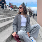 Damen modische Strickjacke mit hohem Kragen und Reißverschluss