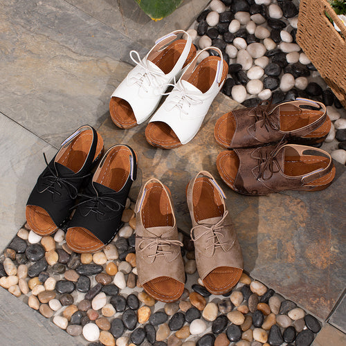 Damen lässige Slipper mit Schnürung und offenem Zehenbereich R&B