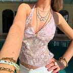 Damen Spitzen-Bandeau-Oberteil mit Blumenapplikationen und verstellbaren Trägern R&B