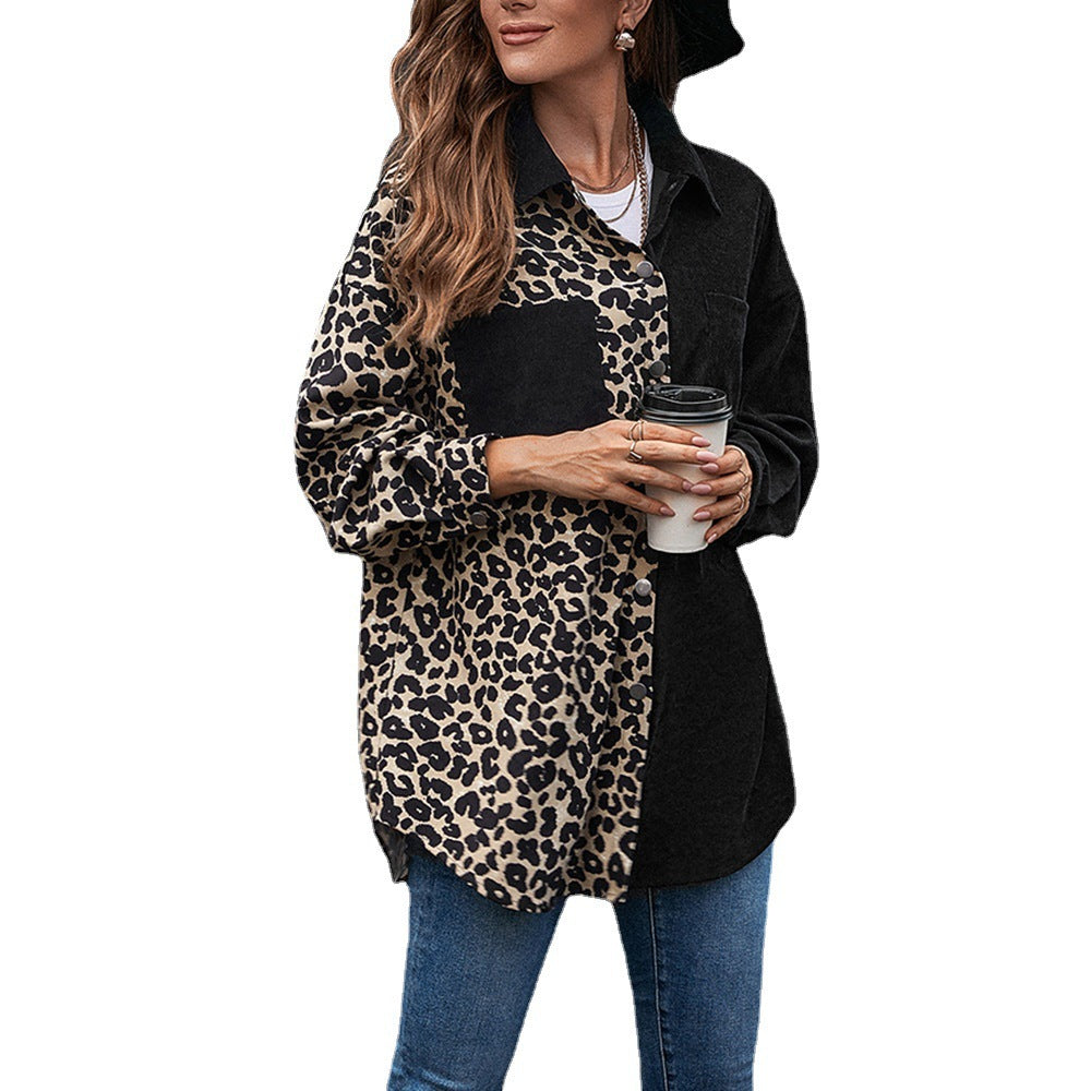 Damen Modische Jacke im Patchwork-Stil mit Druckknopfverschluss und Baumwollmaterial R&B