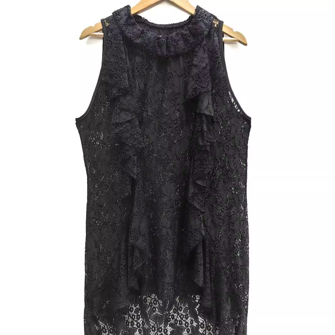 Damen elegantes Spitzenkleid mit Rüschendetails R&B