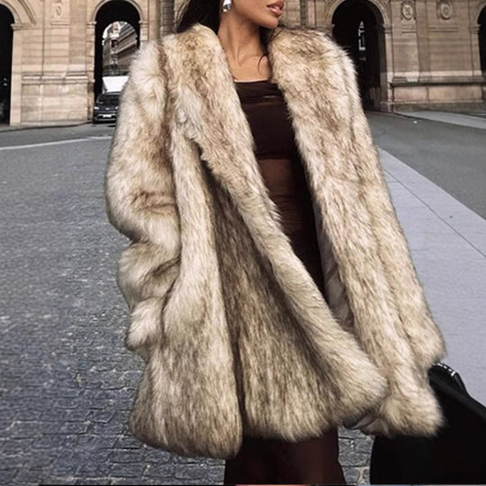 Damen Gemütlicher Kunstpelzmantel R&B