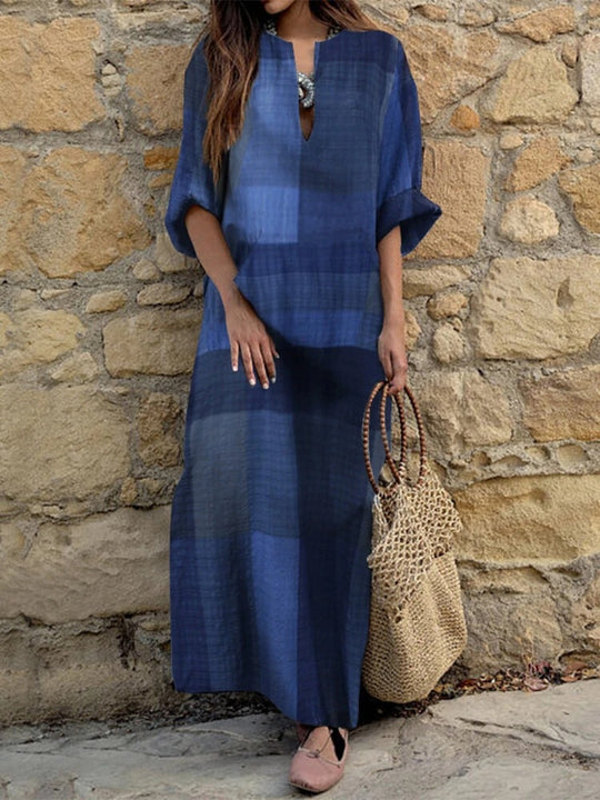 Damen Maxikleid mit Blockstreifen und eleganter Schnittführung R&B