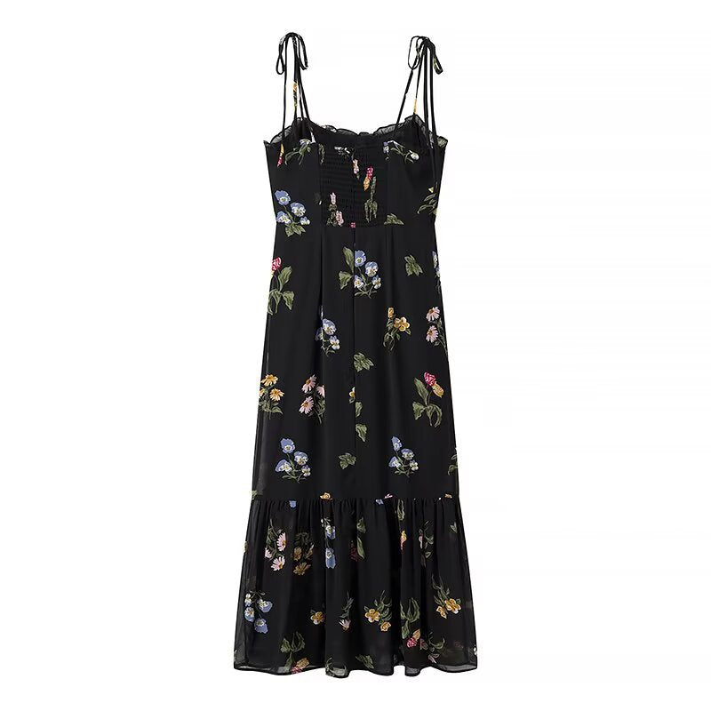 Damen Maxikleid mit floralem Design und verstellbaren Spaghettiträgern R&B