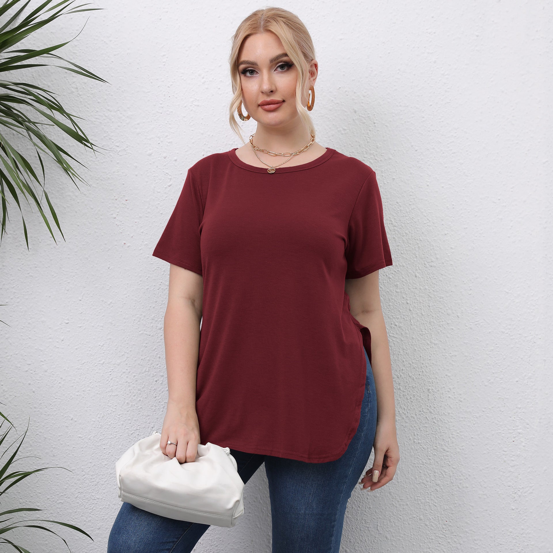 Damen lässiges T-Shirt mit seitlichen Eingrifftaschen R&B
