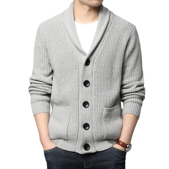 Herren Strickjacke mit Schalkragen und praktischen Taschen R&B