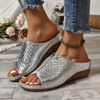 Damen Wedge-Pantoletten mit elegantem Krokodil-Look und komfortabler Sohle R&B