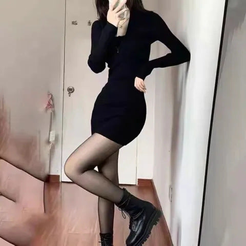 Damen figurbetontes Minikleid mit modernem Reißverschluss und Rippstruktur