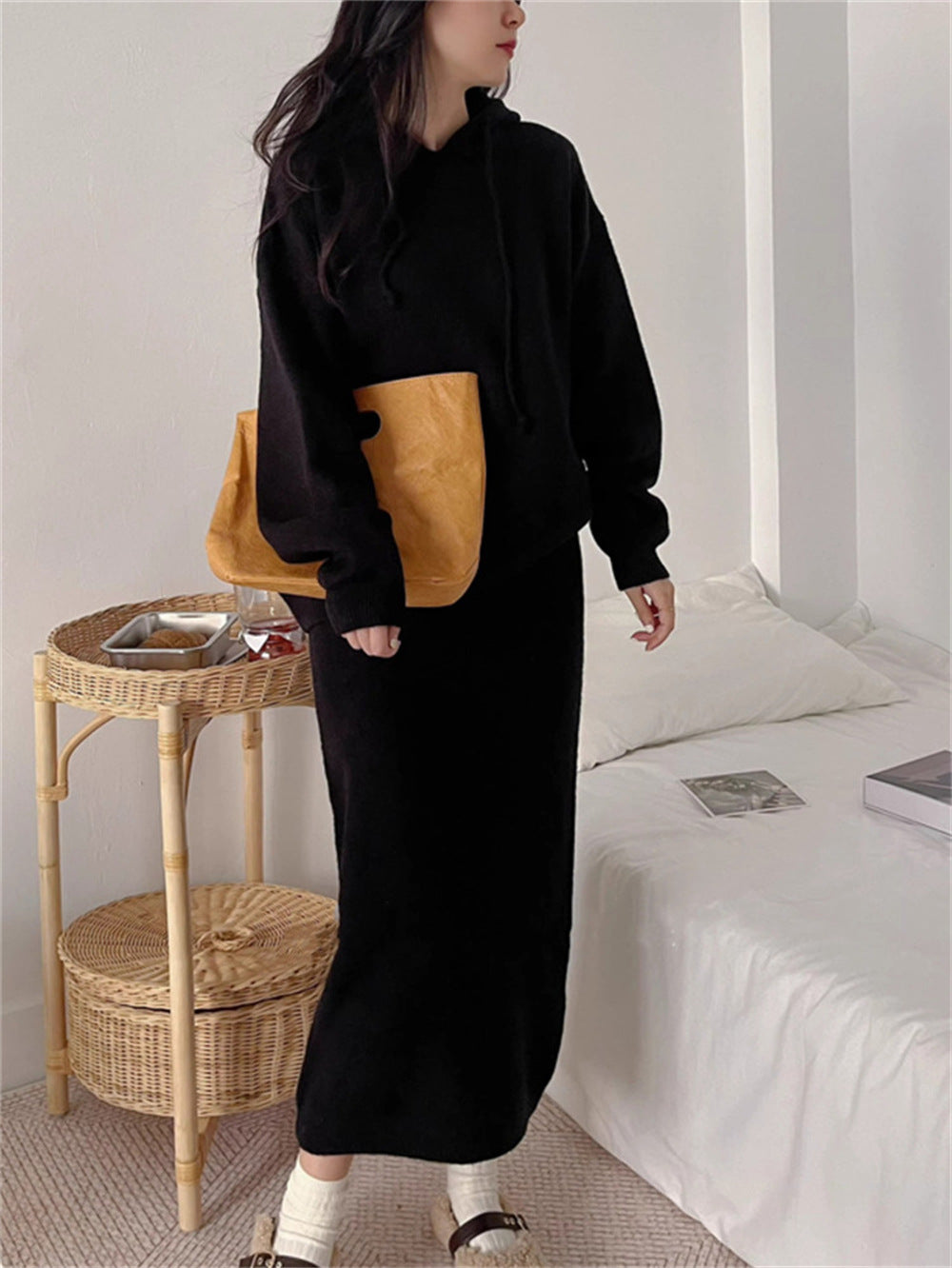 Damen Hoodie Kleid mit praktischer Kängurutasche und weitem Schnitt