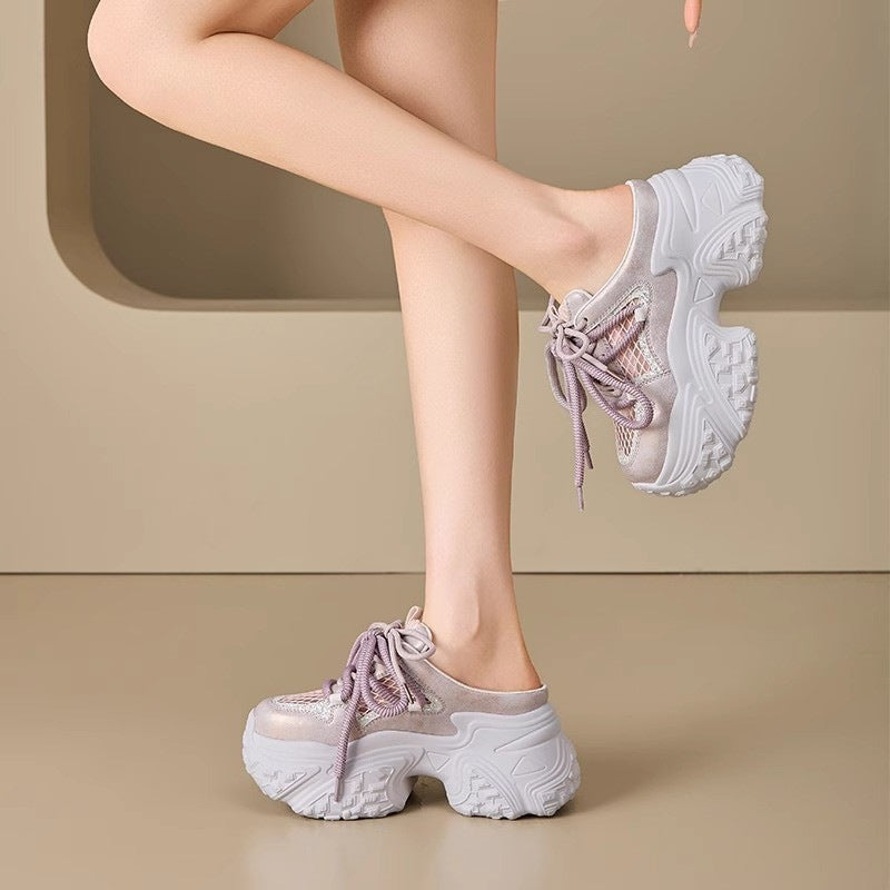 Damen Sportliche Sneakers mit hohem Plateau und atmungsaktiver Netzstruktur R&B