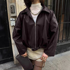 Damen lässige Oversized-Jacke mit Reißverschluss und breitem Kragen R&B