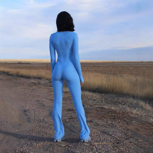 Damen sportlicher Jumpsuit mit langen Ärmeln und fließendem Design R&B