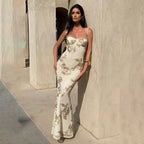Damen Elegantes Bodenkonturierendes Maxikleid mit Spaghettiträgern und floralem Design R&B