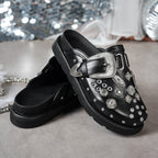 Damen Clogs mit funkelnden Zierteilen und modischem Schnallen-Design R&B