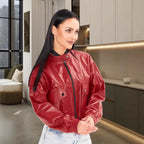 Damen klassische Kunstlederjacke im modischen Oversized-Schnitt R&B