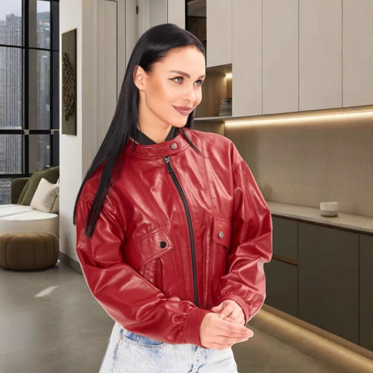 Damen klassische Kunstlederjacke im modischen Oversized-Schnitt R&B