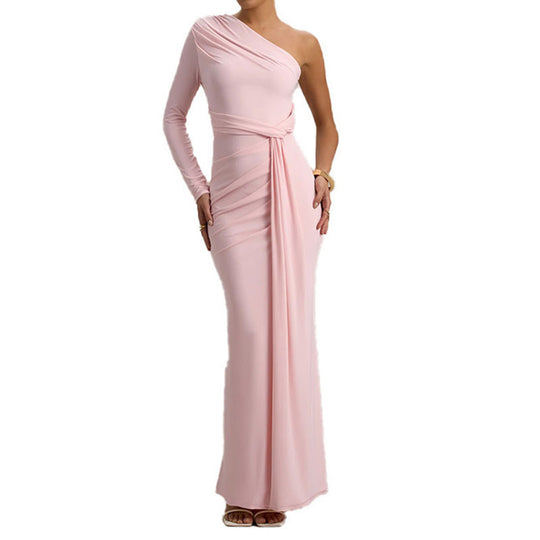 Damen Elegantes schulterfreies Maxikleid mit geschwungenem Rüschendesign R&B