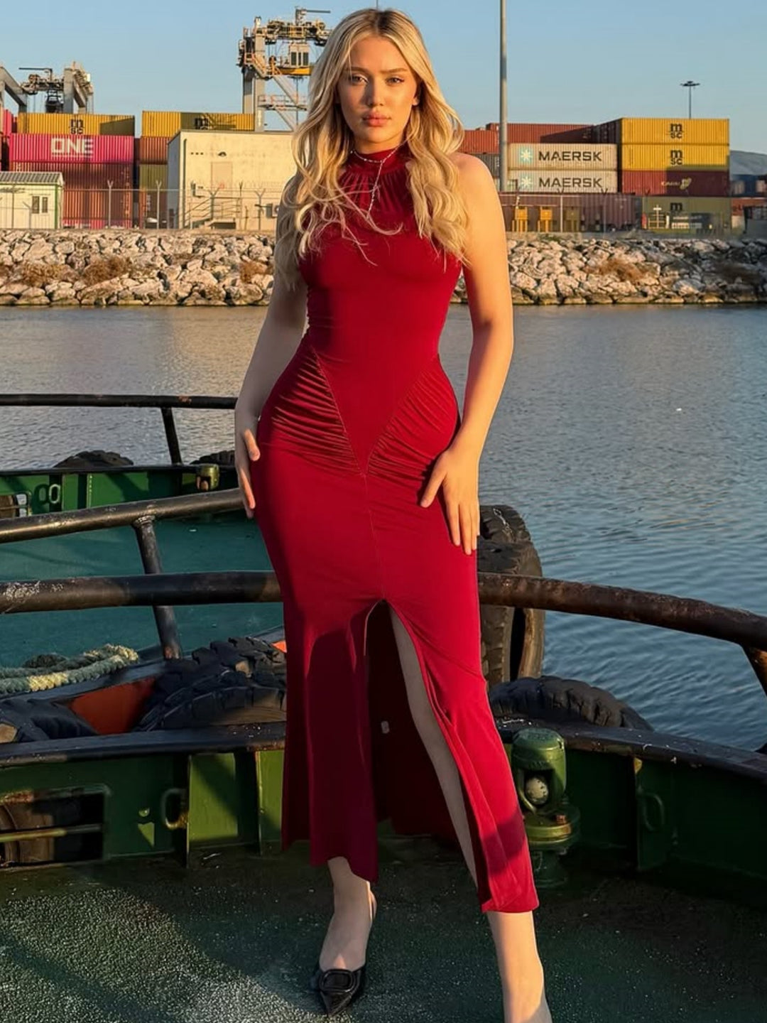 Damen Elegantes Wickelkleid mit hohem Schlitz und detailverliebt gerafftem Design R&B
