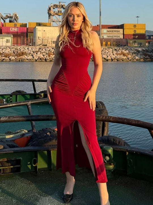 Damen Elegantes Wickelkleid mit hohem Schlitz und detailverliebt gerafftem Design R&B