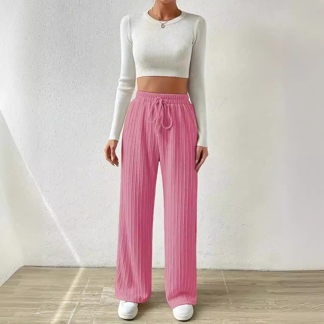 Damen Lässige Stretch-Hose mit elastischem Bund und praktischer Kordel R&B
