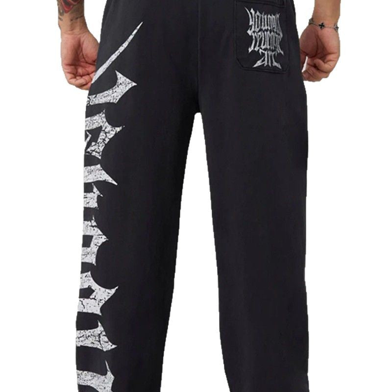 Herren nan weite Sweathose aus angerautem Fleece mit seitlichem Vintage-Print und Kordelbund R&B