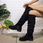 Damen Overknee-Stiefel aus weichem Wildleder mit dekorativem Schnallen-Detail R&B