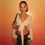 Damen Crop-Top mit verspieltem BindR&Band und langen Ärmeln R&B