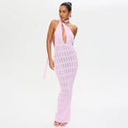 Damen trendiges Netzkleid mit Bindegürtel R&B