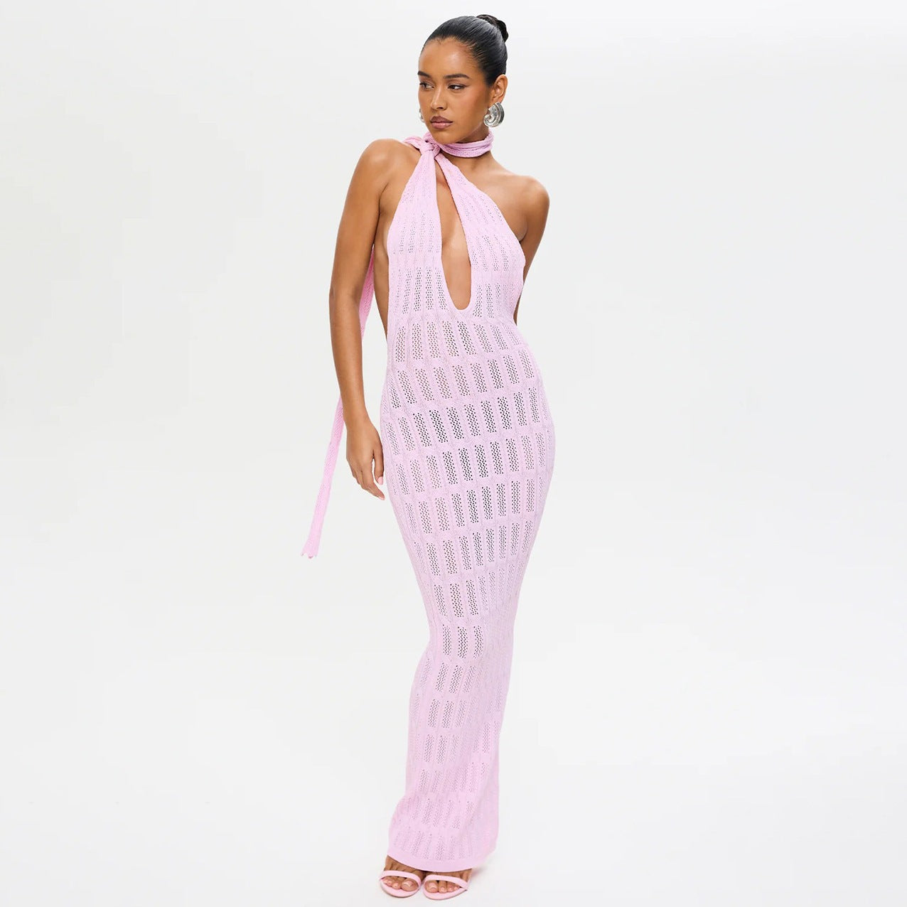 Damen trendiges Netzkleid mit Bindegürtel R&B