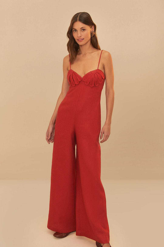 Damen Eleganter Jumpsuit mit voluminösen Rüschendetails und fließendem Schnitt R&B