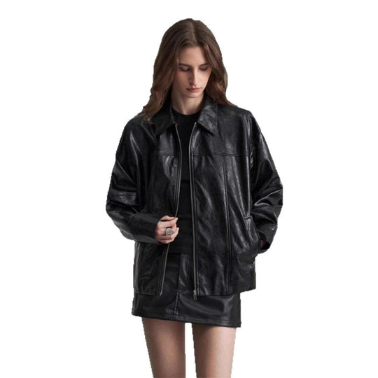 Damen Kunstlederjacke im angesagten Biker-Stil mit asymmetrischem Reißverschluss R&B