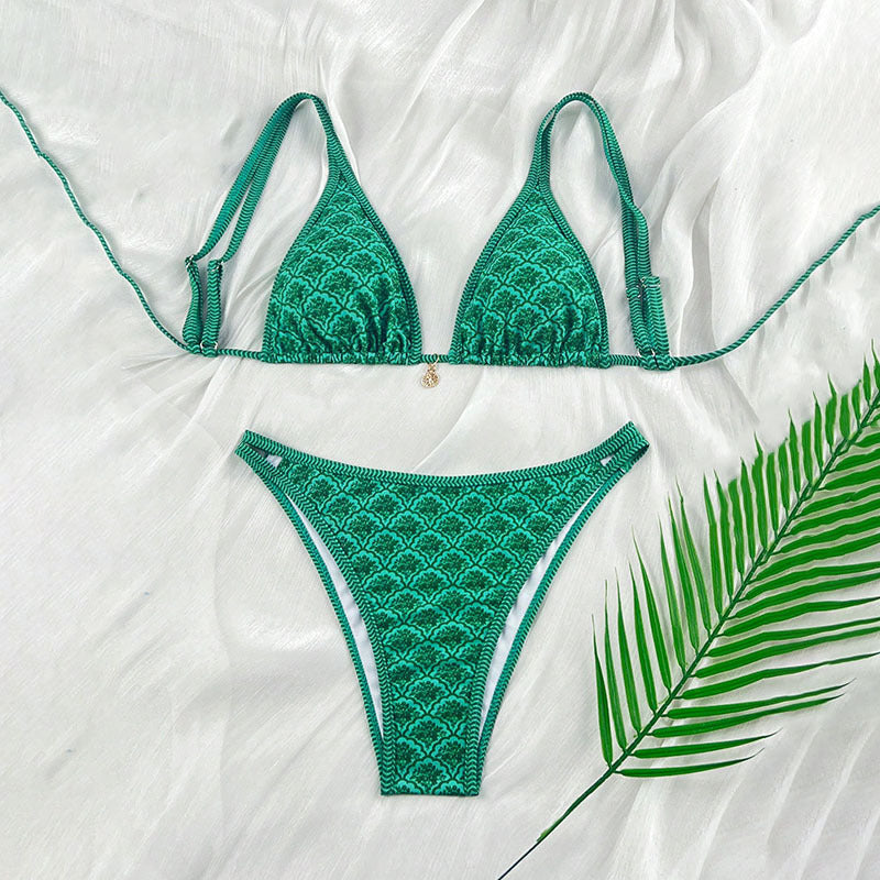 Damen Triangel-Bikini mit dekorativem Muster R&B