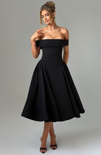 Damen Cocktailkleid mit schulterfreiem Design und voluminösem Rock R&B
