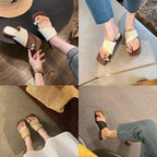 Damen modische Clip-Toe-Sandalen mit breitem Riemendesign und trendiger Schnallenapplikation R&B