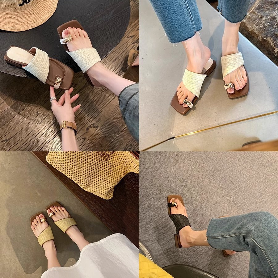 Damen modische Clip-Toe-Sandalen mit breitem Riemendesign und trendiger Schnallenapplikation R&B