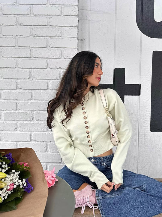 Damen modischer Strickpullover mit Knopf-Details R&B