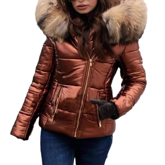 Damen Modische Steppjacke mit Kunstpelzkragen R&B