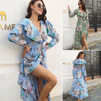 Damen Wickelkleid mit Rüschendetails und floralen Applikationen R&B