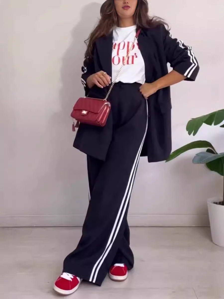 Damen elegantes Blazer-Set mit sportlichen Akzenten und weitem Schnitt R&B