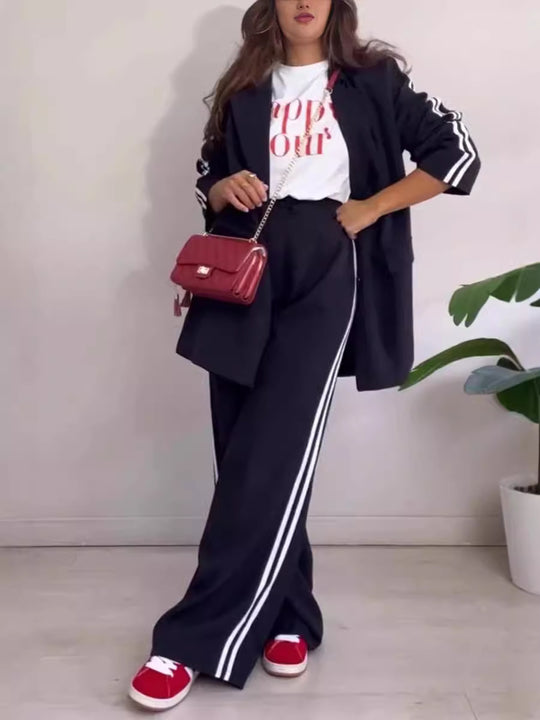 Damen elegantes Blazer-Set mit sportlichen Akzenten und weitem Schnitt R&B