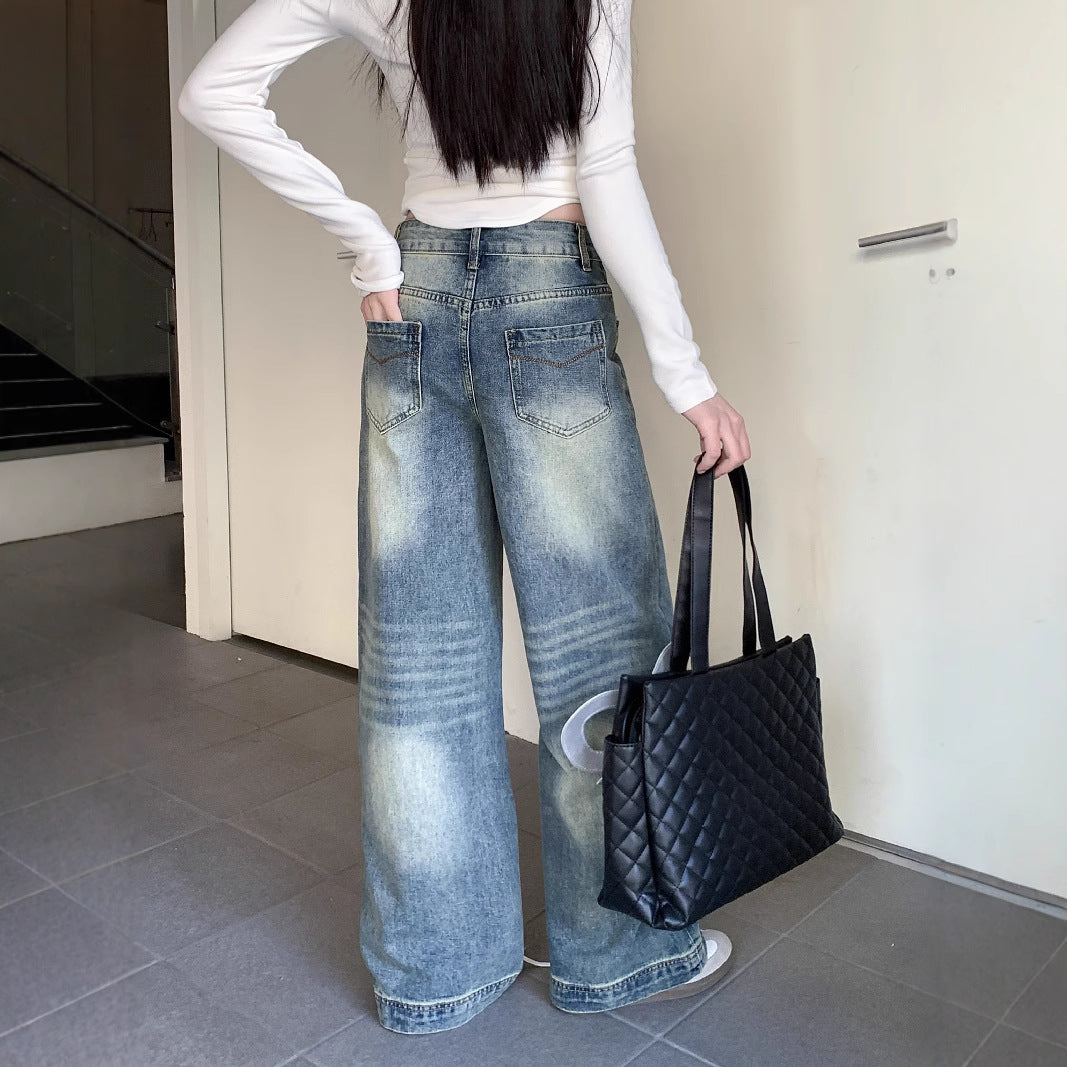 Damen weite Denim-Jeans im lässigen Stil mit modischen Waschungen R&B