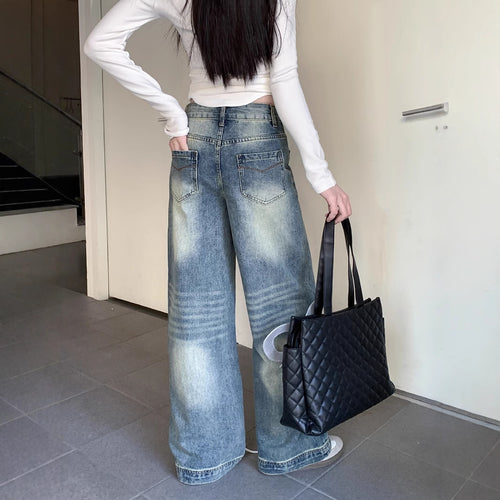 Damen weite Denim-Jeans im lässigen Stil mit modischen Waschungen R&B