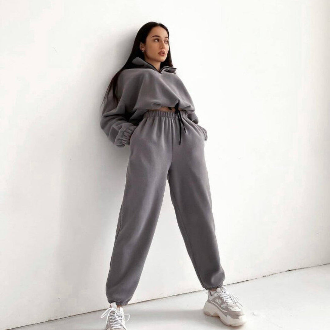 Damen Kuscheliges Fleece-Kombiset mit Stehkragen und elastischem Bund R&B