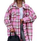 Damen lässige Karo-Hemdjacke mit asymmetrischem Schnitt und Taschen